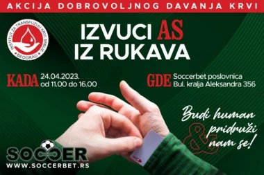 "SOCCERBET" će u ponedeljak u periodu od 11 do 16 časova organizovati akciju dobrovoljnog davanja krvi!