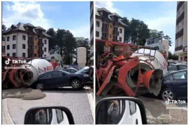 MIKSER PUN BETONA PAO PREKO AUTOMOBILA: Umalo izbegnuta tragedija na Zlatiboru (VIDEO)