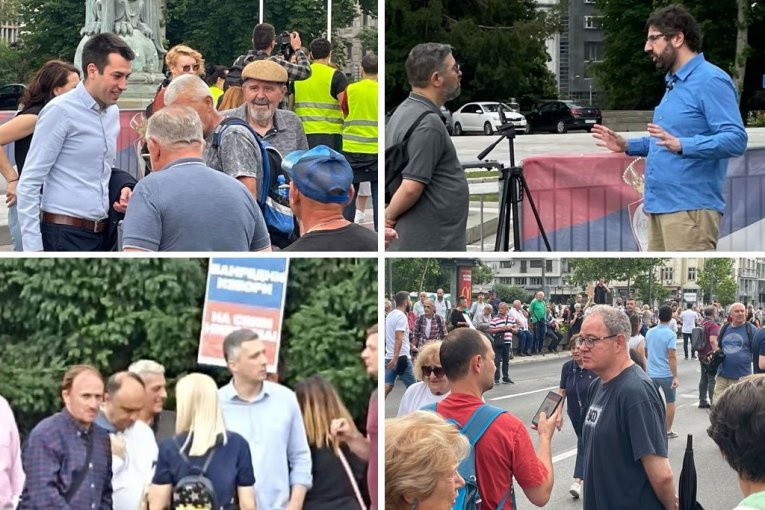 OSMI PROTEST OPOZICIJE U BEOGRADU: Ispred Narodne skupštine BLOKIRAN saobraćaj, opozicionari stigli na okupljanje (FOTO)