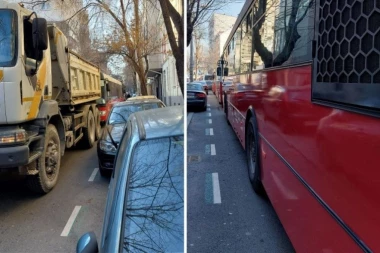 KOLAPS NA VRAČARU: Vozila stoje u Sinđelićevoj ulici, pokvario se gradski autobus na liniji 26 (FOTO)