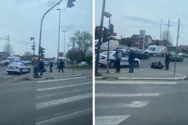 UDES NA ULASKU U ALTINU: Motor leži na putu, policija na terenu! SOBRAĆAJ U BLAGOM ZASTOJU (FOTO)