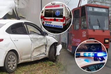 JEZIVI SUDAR NA NOVOM BEOGRADU: Automobil odvaljen nakon udesa sa tramvajem!