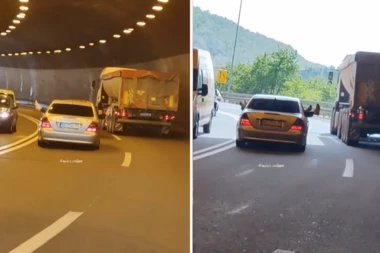 BAHATA VOŽNJA U TUNELU KA ZLATIBORU! Mladi izbacuju glavu i noge kroz prozor automobila! (VIDEO)