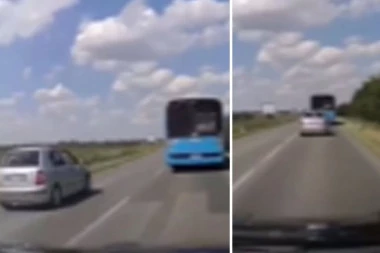 POKUŠAO DA ZAOBIĐE AUTOBUS, PA UMALO IZAZVAO UDES: Jeziva scena u Temerinu! (VIDEO)