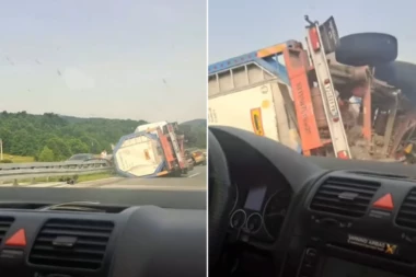 PREVRNUO SE KAMION NA AUTO-PUTU "MILOŠ VELIKI": Stvaraju se zastoji! (VIDEO)