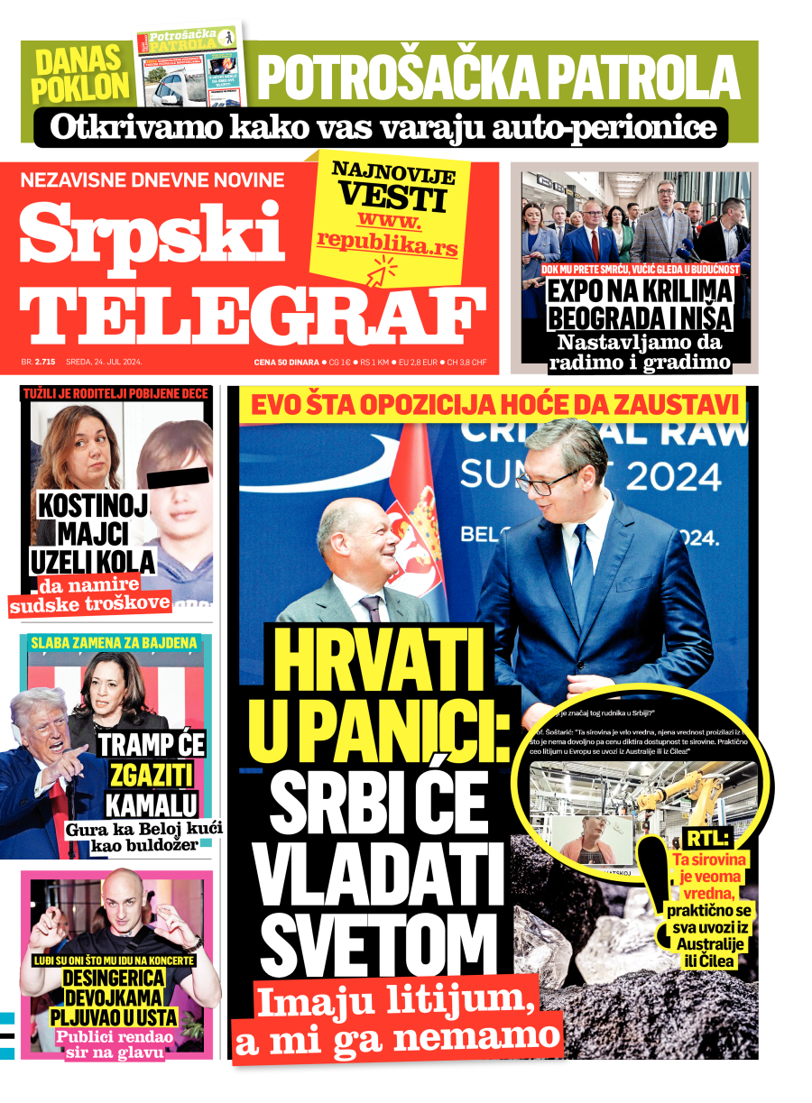 Srpski telegraf naslovna strana