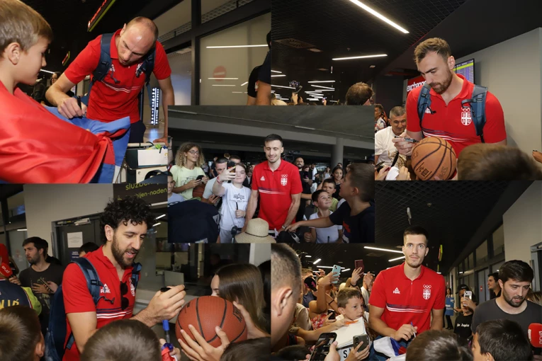 DECA SU BILA ODUŠEVLJENA! Košarkaši Srbije delili autograme na aerodromu (FOTO GALERIJA)