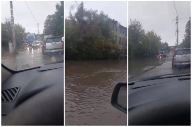 POTOP U RAKOVICI, SAOBRAĆAJ OTEŽAN! Zbog pljuska formirano jezero, automobili mile kroz vodu! (VIDEO)