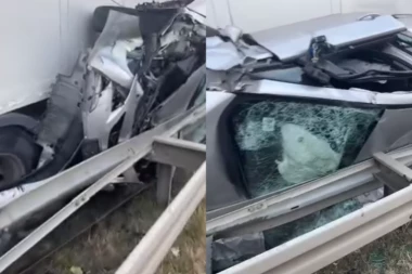 DA LI JE OVO MOGUĆE? Automobil spljošten između bankine i kamiona! Ovo su detalji saobraćajke na novosadskom auto-putu! (VIDEO)