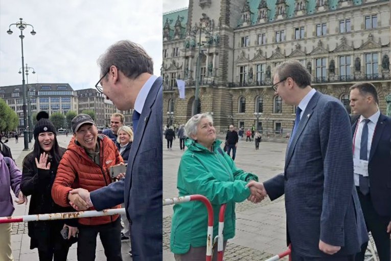 PROLAZNICI ODUŠEVLJENO PRILAZE I POZDRAVLJAJU VUČIĆA! Naš predsednik prava zvezda u Hamburgu! (VIDEO)