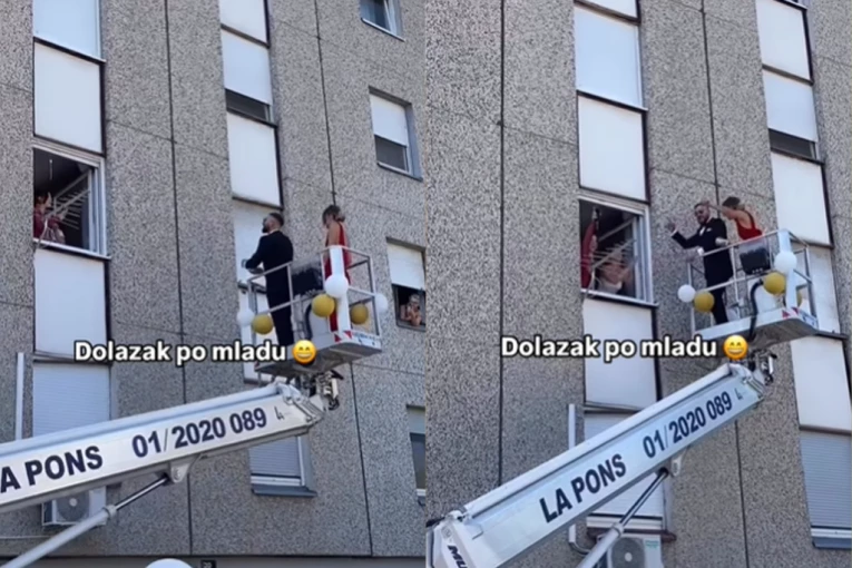 SAMO NEK JE VESELO! Mladoženja dizalicom došao po mladu!