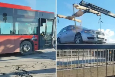 TEŽAK SUDAR GRADSKOG AUTOBUSA I BMW! Od jačine udarca sa vozila otpao branik: Stvara se gužva na Pančevcu u pravcu ka gradu! (VIDEO)