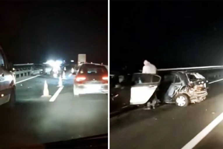 STRAVIČAN UDES NA AUTO-PUTU MILOŠ VELIKI! Sudarila se dva automobila, delovi vozila rasuti po kolovozu! (VIDEO)