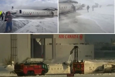 PUTNICI VISE NAGLAVAČKE DOK SU VEZANI POJASEVIMA! Novi horor snimak iz aviona koji se prevrnuo u Torontu ledi krv u žilama! (VIDEO)