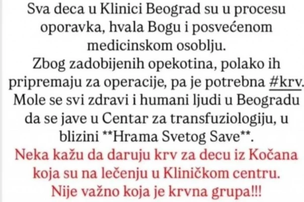 POVREĐENIM MAKEDONCIMA TREBA KRV: Estrada hitno moli za pomoć!