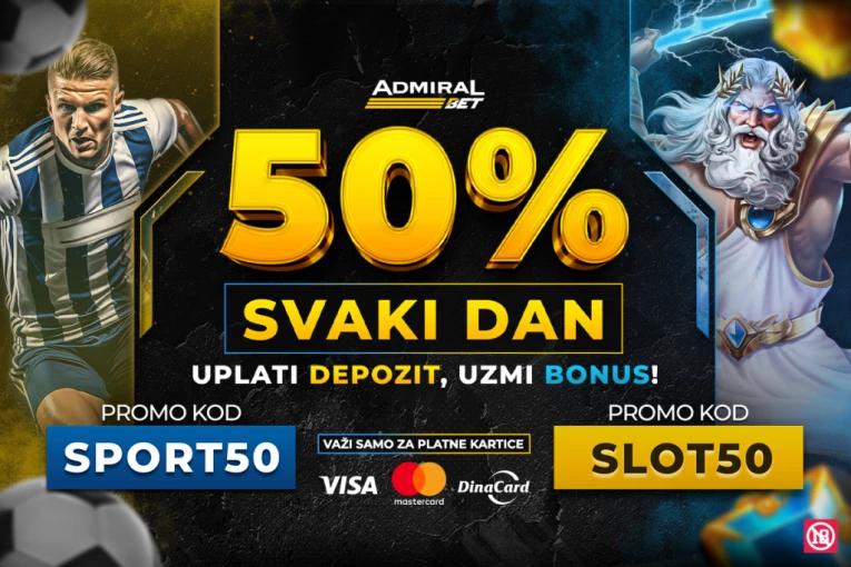 ADMIRALBET VAM POKLANJA 50% BONUSA SVAKOG DANA‚: Od sada svaki dan počinje bonusom – slot ili sport, vi birate!