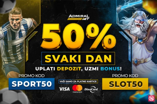 ADMIRALBET VAM POKLANJA 50% BONUSA SVAKOG DANA‚: Od sada svaki dan počinje bonusom – slot ili sport, vi birate!